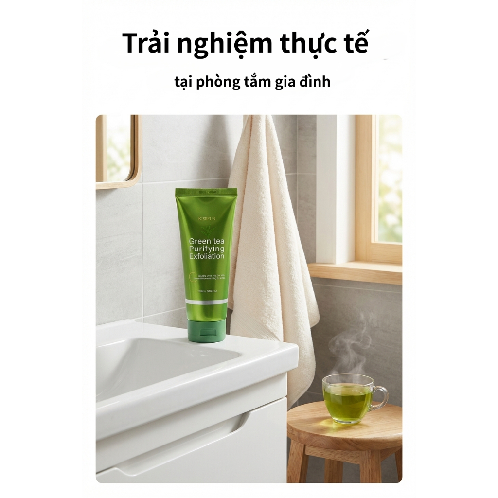 Gel tẩy tế bào chết trà xanh KISSFUN 150ml | Làm sạch sâu - Dịu nhẹ không kích ứng