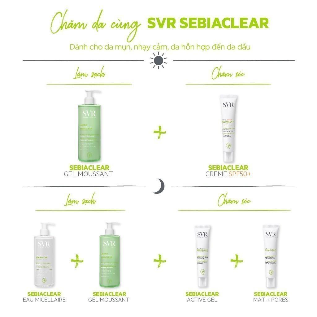 Gel rửa mặt cho da dầu mụn, không chứa xà phòng SVR Sebiaclear Gel Moussant 55ML/400ML chính hãng