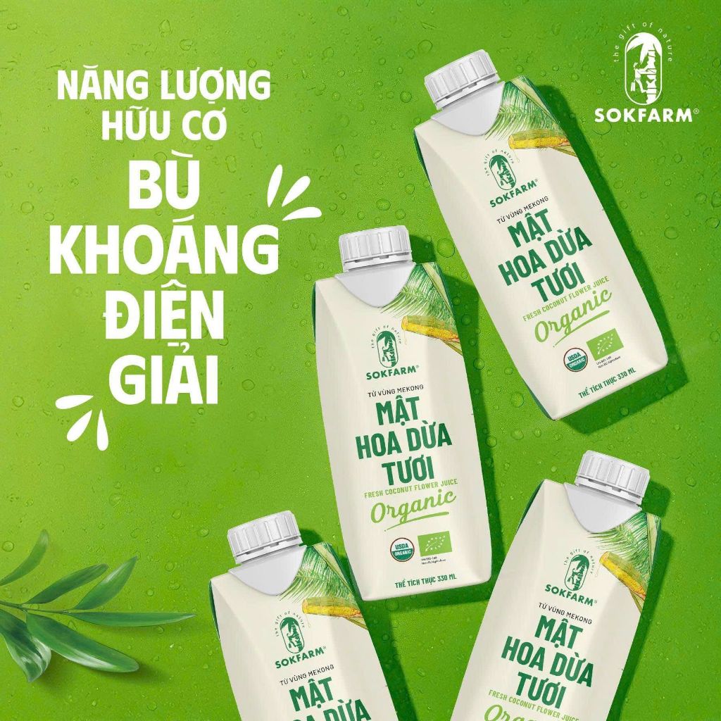Mật hoa dừa tươi organic sokfarm UHT hộp giấy 330ml