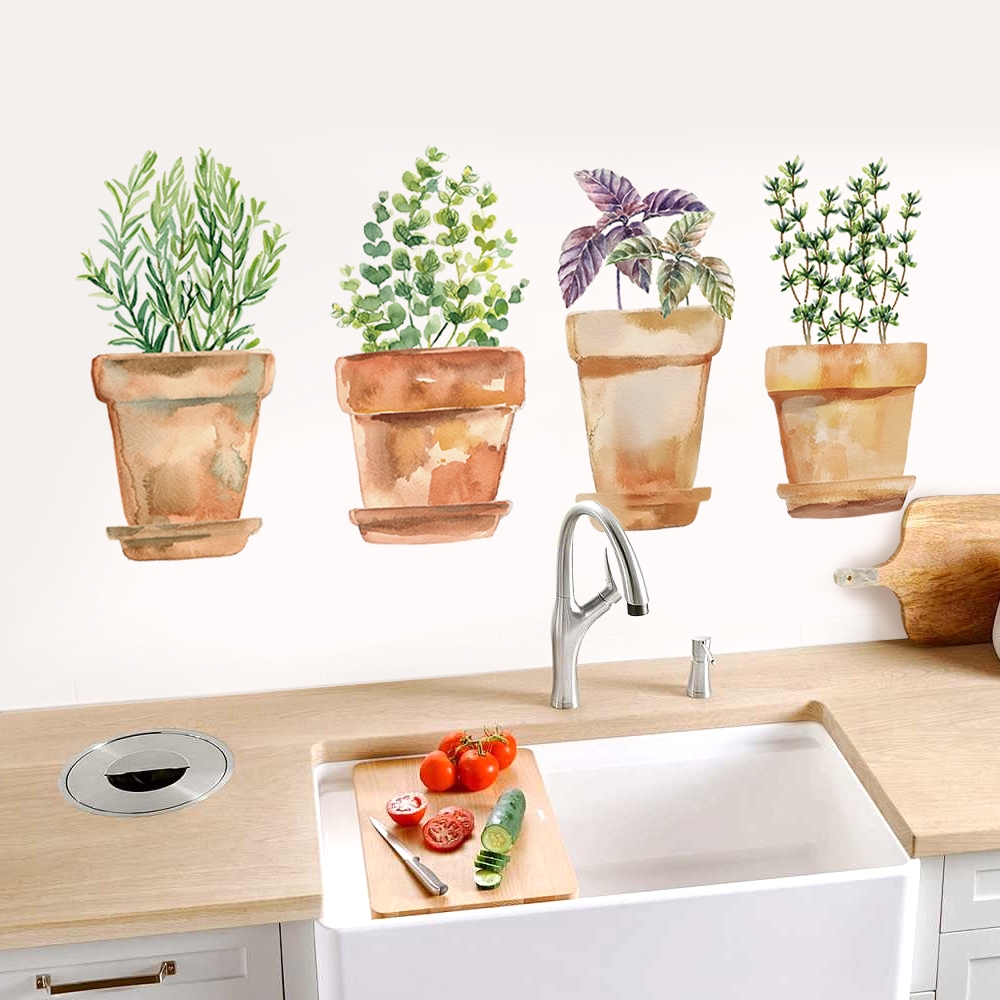 Decal Dán Tường Kệ Cây Xanh Xương Rồng Có Keo Sẵn 148x110cm - Trang Trí Không Gian Bếp Tươi Mát