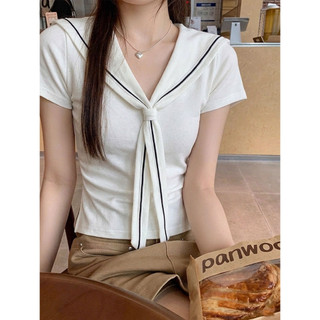 Áo Thun Dạng Cổ V Chất Cotton Thoáng Mát Tôn Dáng Thời Trang Nữ, Áo Phông Cổ V Buộc Nơ Thời Trang Nữ