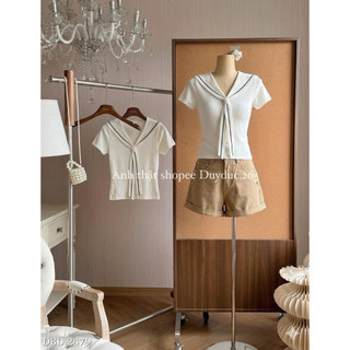 Áo Thun Dạng Cổ V Chất Cotton Thoáng Mát Tôn Dáng Thời Trang Nữ, Áo Phông Cổ V Buộc Nơ Thời Trang Nữ