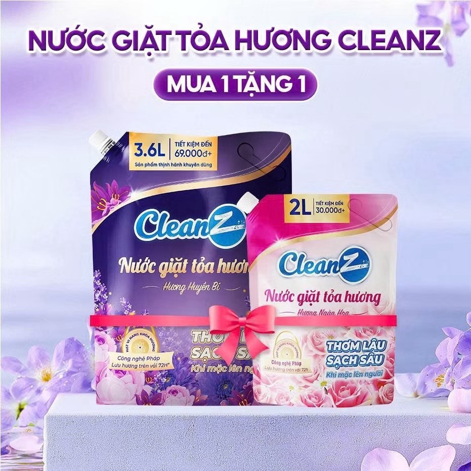 (Mua 1 tặng 1) Nước giặt xả tỏa hương CleanZ Công Nghệ Sạch Sâu mua túi 3.6L tặng 1 túi 2L