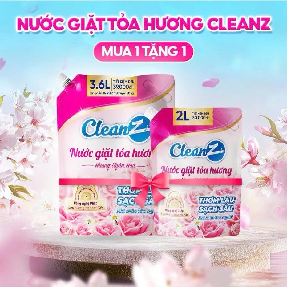 (Mua 1 tặng 1) Nước giặt xả tỏa hương CleanZ Công Nghệ Sạch Sâu mua túi 3.6L tặng 1 túi 2L