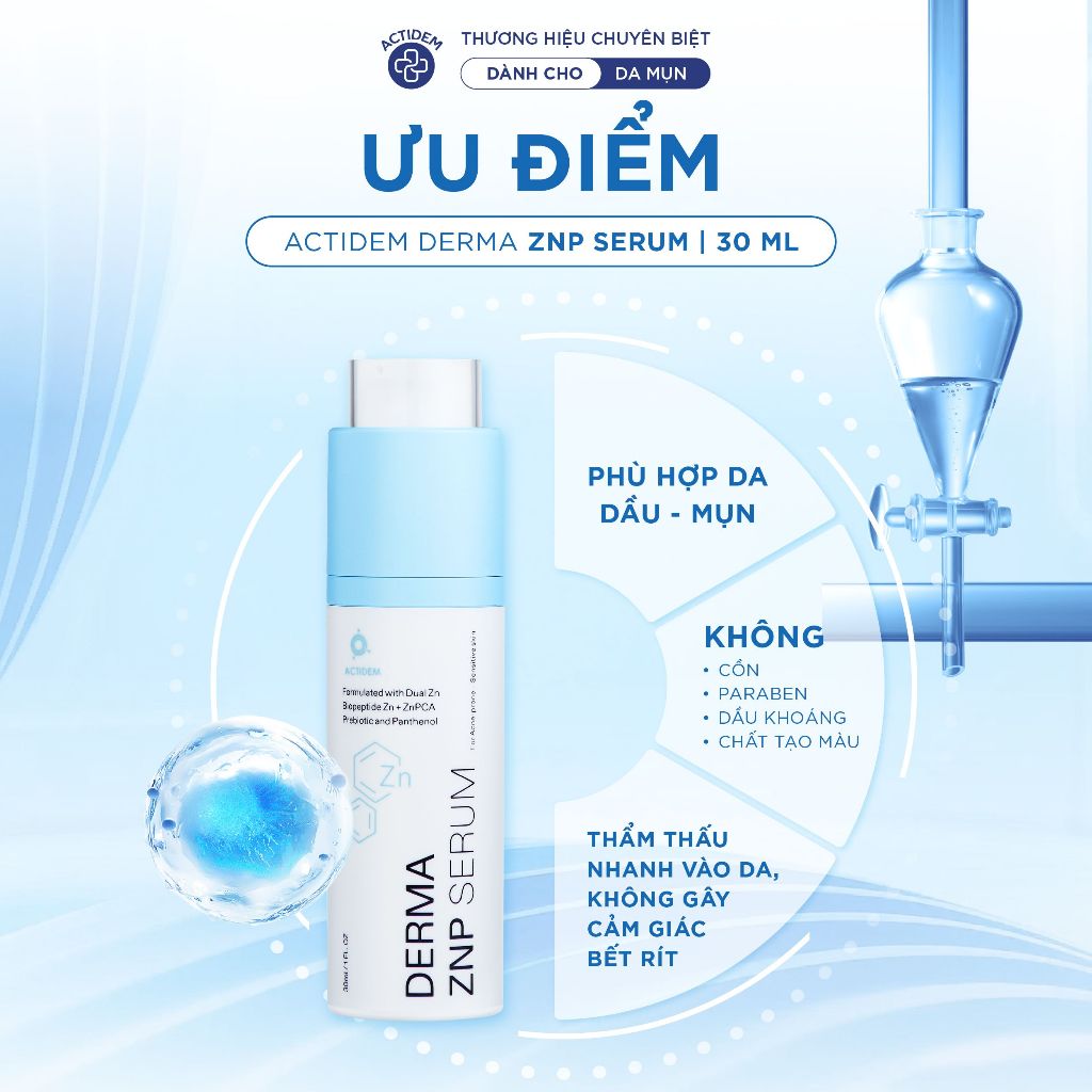 Tinh chất kẽm hỗ trợ giảm mụn và kiểm soát dầu Actidem Derma ZNP Serum 30ml