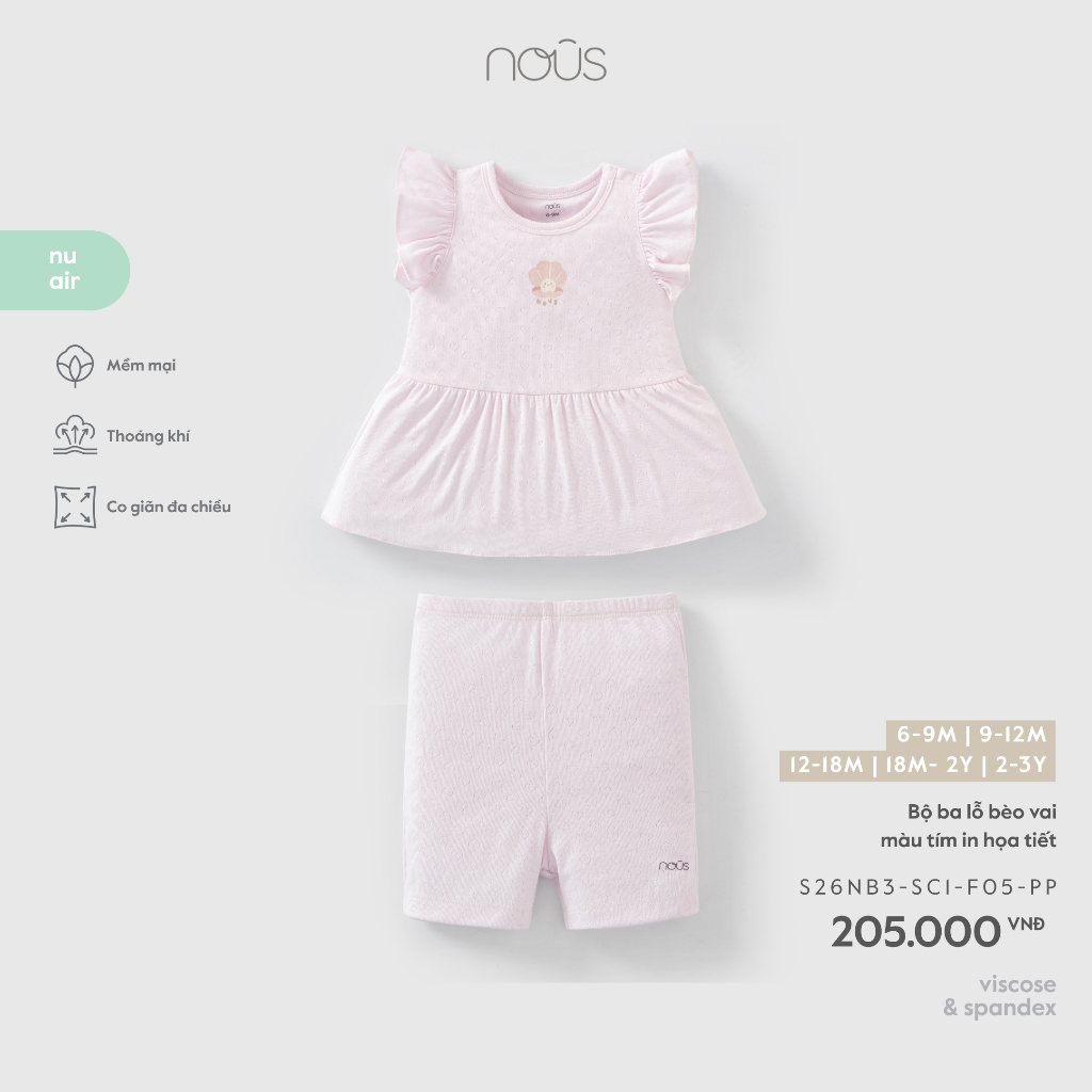 Nous Baby Bộ quần áo ba lỗ mùa hè mềm mát, bộ ba lỗ phối viền bèo nhún điệu đà cho bé gái từ 7.5-15kg BST T4