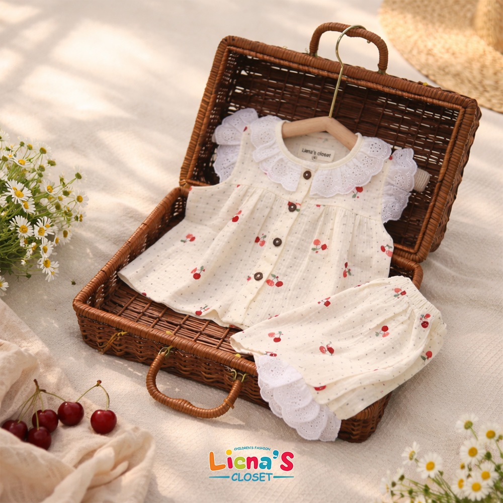 Bộ Cộc Tay Bé Gái Liena's Closet Chất Liệu Xô Muslin An Toàn Cho Bé Hè 2026 Phù Hợp Từ 5-15kg