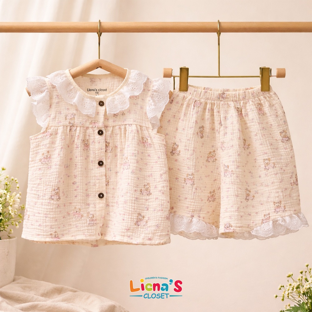 Bộ Cộc Tay Bé Gái Liena's Closet Chất Liệu Xô Muslin An Toàn Cho Bé Hè 2026 Phù Hợp Từ 5-15kg