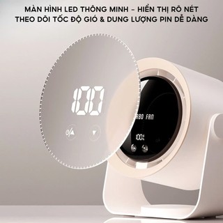 [Cao Cấp] Quạt Để Bàn Mini Tích Điện Màn Hình LCD Cảm Ứng 100 Cấp Độ Siêu Mát Không Ồn Xoay 720 Độ