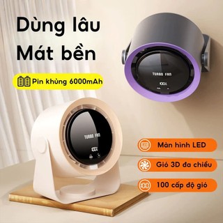 [Cao Cấp] Quạt Để Bàn Mini Tích Điện Màn Hình LCD Cảm Ứng 100 Cấp Độ Siêu Mát Không Ồn Xoay 720 Độ