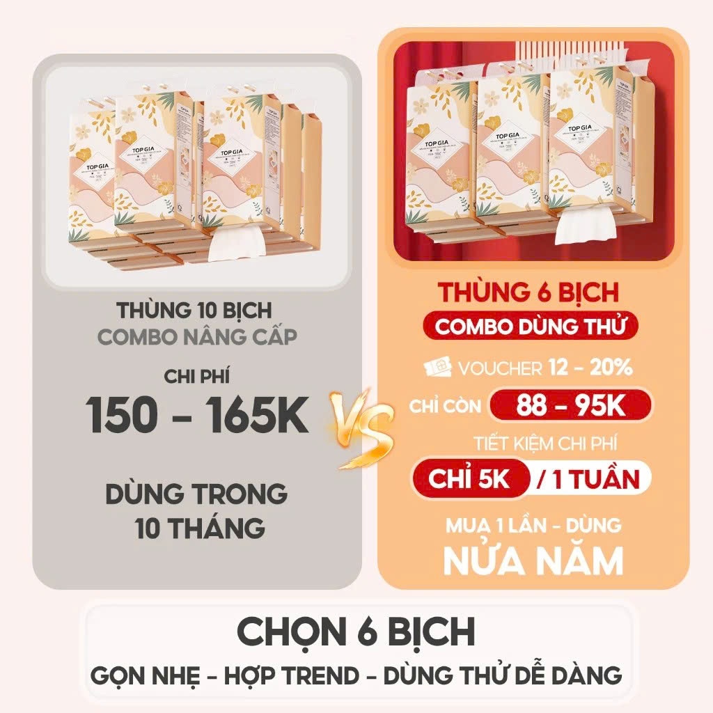 Giấy vệ sinh treo tường TopGia Tiểu Hạ 1000 tờ làm từ bột gỗ thiên nhiên 6 bịch hoặc 10 bịch
