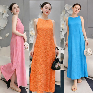 Đầm lụa cổ tròn dáng suông basic, váy sát nách chất lụa gấm mềm mịn, đầm suông dáng dài đi biển đi chơi VD03 VD01-BIATON