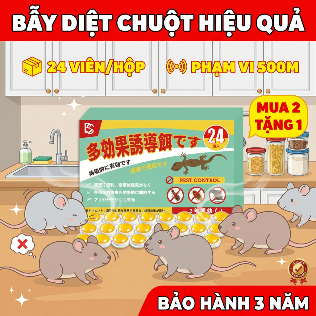 ‼️Mua 1 Tặng 1 🐭 Thuốc Diệt Chuột 24 Viên – Dễ Dùng, Dụ Chuột Hiệu Quả, 1 Lần Là Hết Chuột Cả Năm 💊