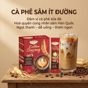 Cà Phê Sâm Ginseng Ngọt Thanh Nhẹ Nhàng - Thơm Ngon– Cafe Ít Đường – Hộp 10 Gói x 12gr/1 gói