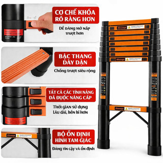 Thang Nhôm Rút Thẳng Thép Carbon Cao Cấp Nhập Khẩu Rút Đơn Cao 1.9M 2.7M 3.9M 4.3M 5.1M 5.9M tự động vào khóa