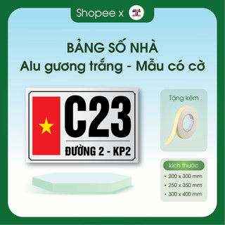 (Giao hỏa tốc) Bảng số nhà in hình lá cờ VN chất liệu alu gương vàng và alu gương trắng in uv, Thiết kế theo yêu cầu