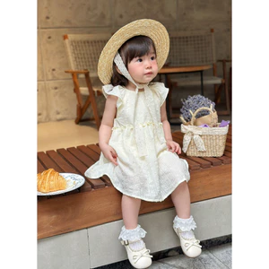 Váy Xinh, Váy Ba Lỗ Đáng Yêu Tay Bồng Vải Thoáng Mát Obebi Cho Bé Gái Tù 8 - 222Kg V63