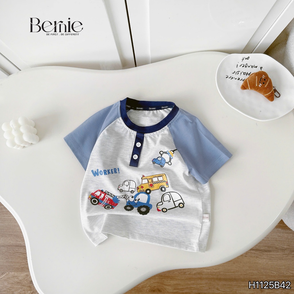 Bộ cotton phối màu worker cars áo cotton phối quần da cá cho bé trai, set bộ thun cộc mùa hè bé trai