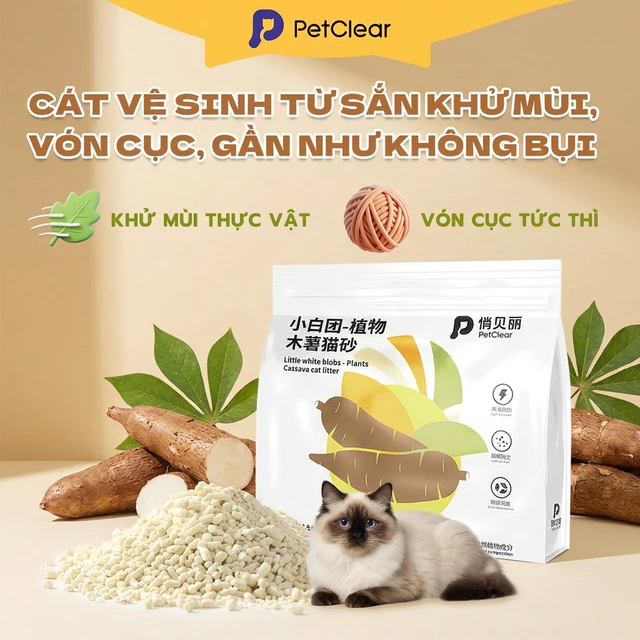 Cát vệ sinh cho mèo Petclear làm từ sắn hỗn khử mùi mèo không bụi không bám đáy cát cho mèo cát mèo litter 2.5kg / 1.9kg