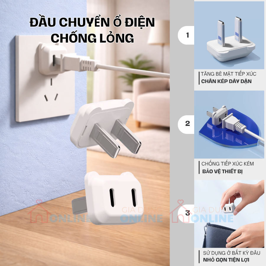 Đầu chuyển chống lỏng chân cắm phích dẹp cho ổ điện