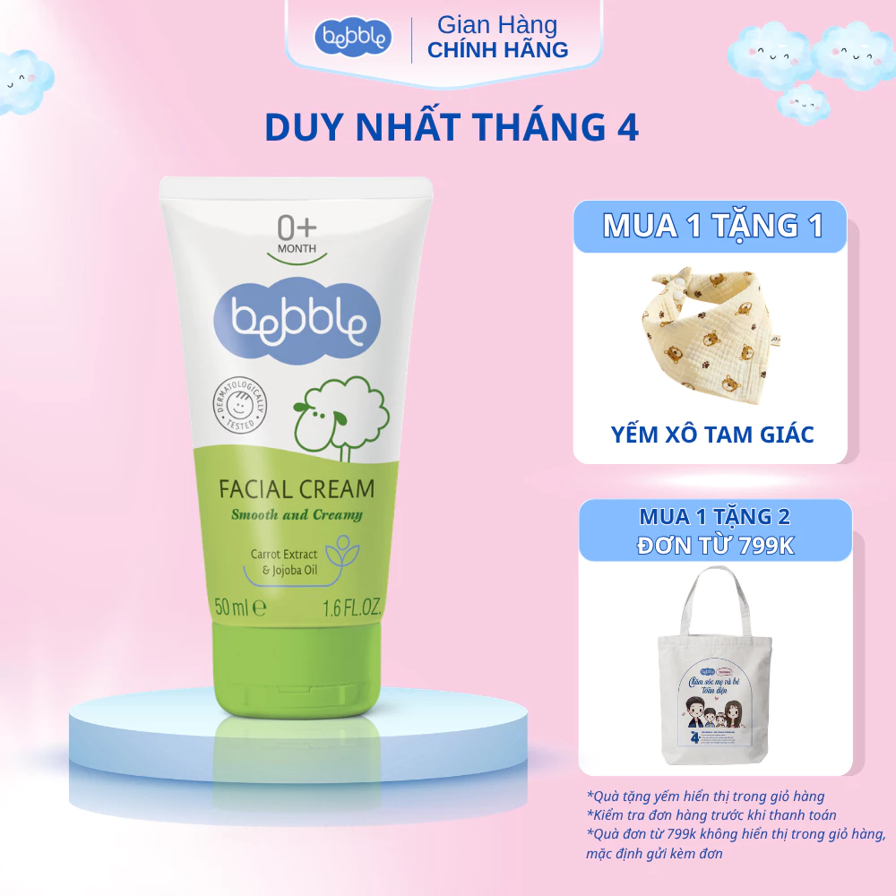 [NKD] Kem dưỡng ẩm da mặt Bebble Facial Cream dành cho bé từ 0 tháng tuổi, giảm chàm sữa, viêm da cơ địa, loại bỏ bong tróc, kháng viêm giảm ngứa, 50ml