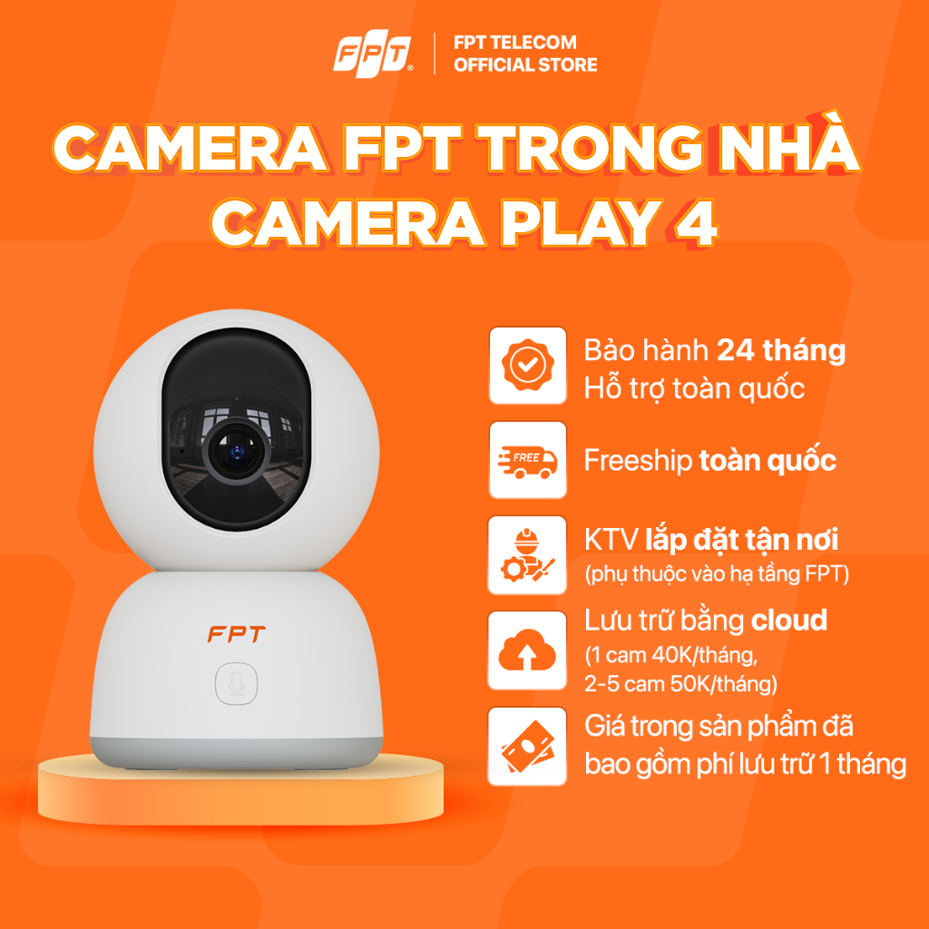 Camera Wifi AI Trong Nhà FPT Play 4 - 3MP Rõ Nét - Lưu Trữ Cloud Bảo Mật, Xoay 360, Bảo Hành Chính Hãng FPT Telecom | BigBuy360 - bigbuy360.vn