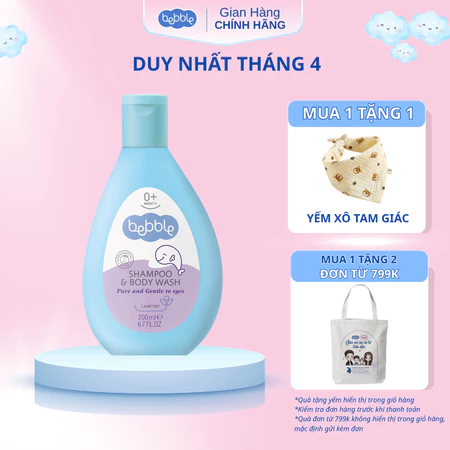 [NKD] Sữa tắm gội Bebble hoa oải hương không cay mắt, không chất tạo bọt, dành cho bé từ 0 tháng tuổi. Dung tích 200ml