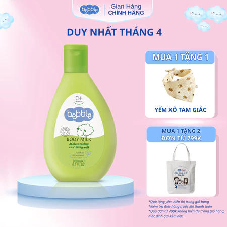 [NKD] Sữa dưỡng ẩm toàn thân Bebble Body Milk cho bé từ 0 tháng tuổi, giảm chàm sữa, viêm da cơ địa, loại bỏ bong tróc, kháng viêm giảm ngứa, chai 200ml