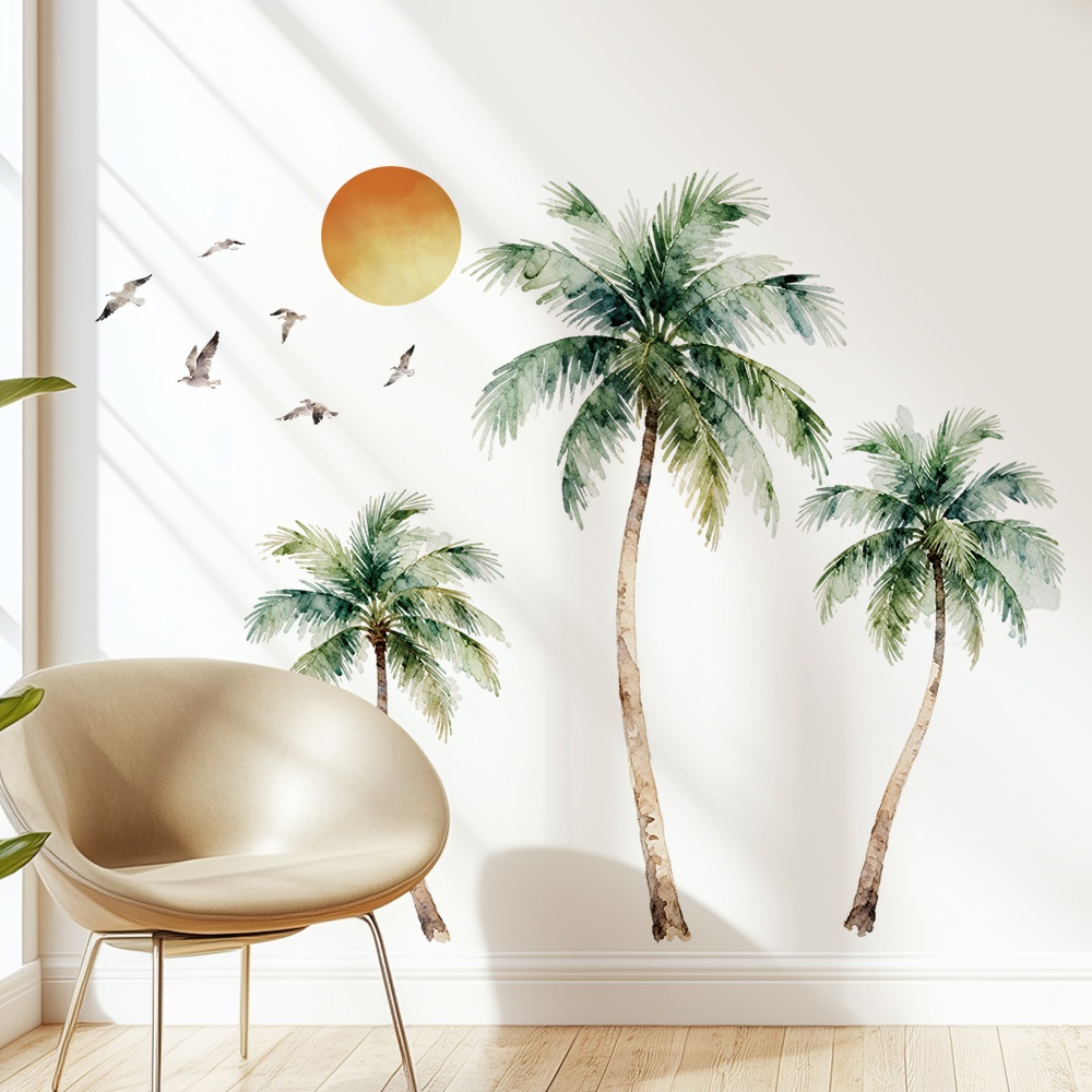 Decal Dán Tường Cây Dừa Nhiệt Đới Phong Cách Tropical Có Keo Sẵn 116x93cm - Trang Trí Nhà Cửa
