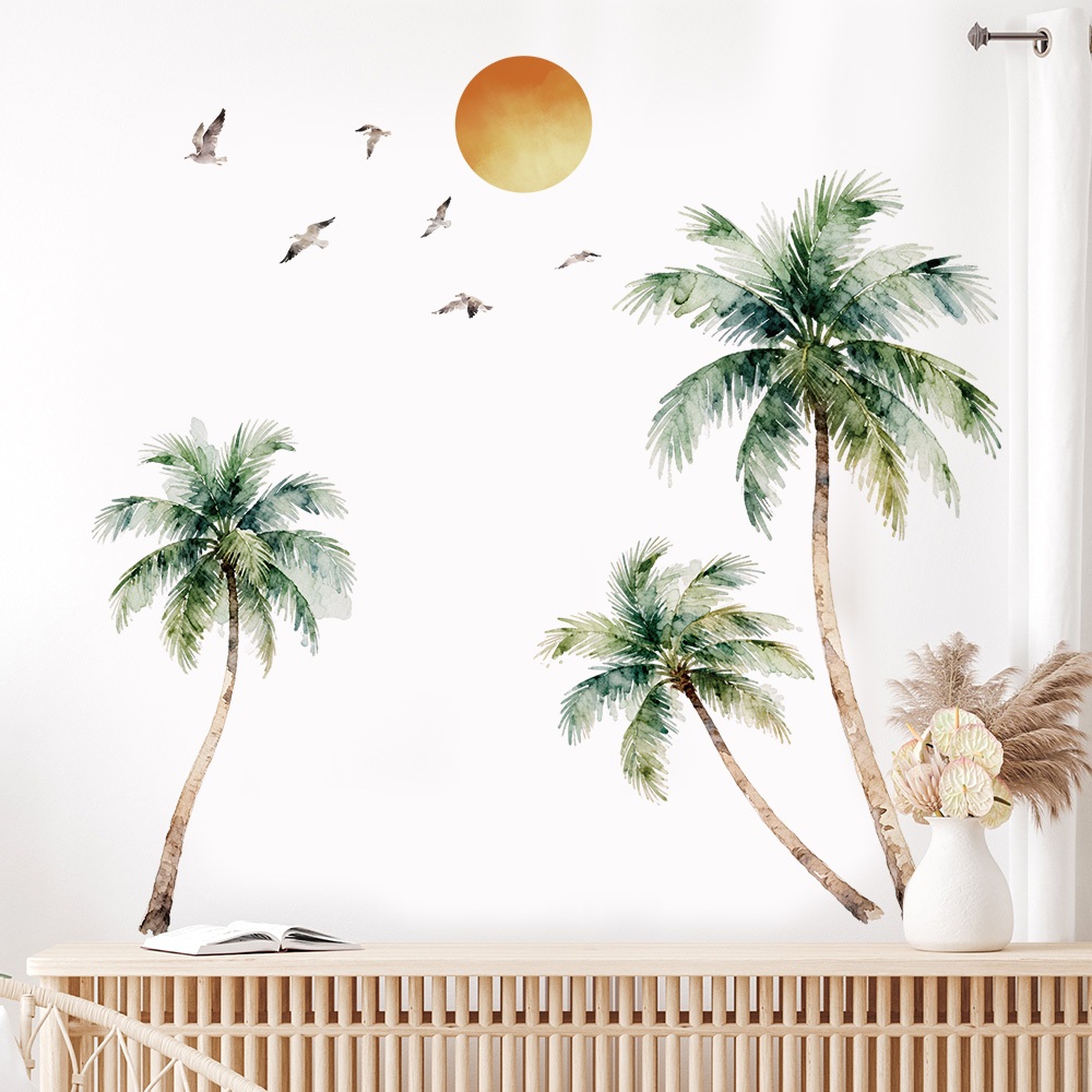 Decal Dán Tường Cây Dừa Nhiệt Đới Phong Cách Tropical Có Keo Sẵn 116x93cm - Trang Trí Nhà Cửa
