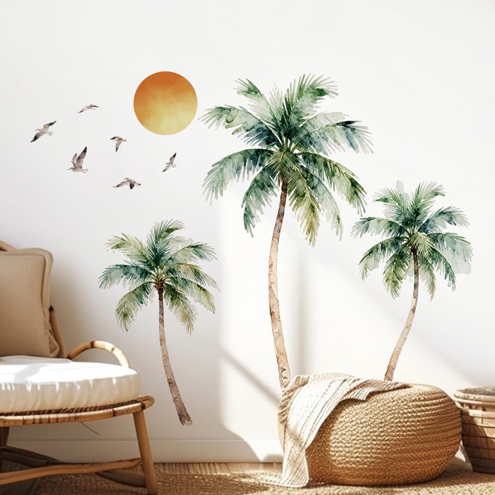Decal Dán Tường Cây Dừa Nhiệt Đới Phong Cách Tropical Có Keo Sẵn 116x93cm - Trang Trí Nhà Cửa