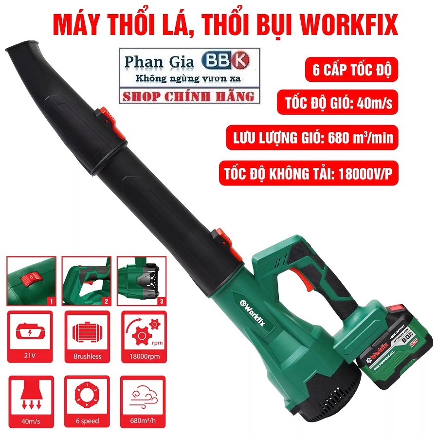 Máy thổi lá WORKFIX WF-TL680ML - Có 6 Cấp chỉnh tốc - Tốc độ 18.000v/p ...