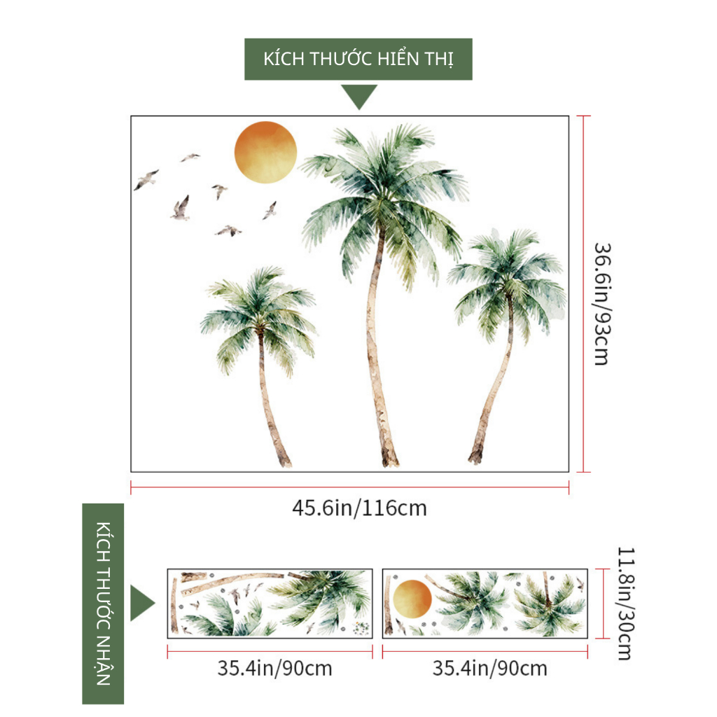 Decal Dán Tường Cây Dừa Nhiệt Đới Phong Cách Tropical Có Keo Sẵn 116x93cm - Trang Trí Nhà Cửa