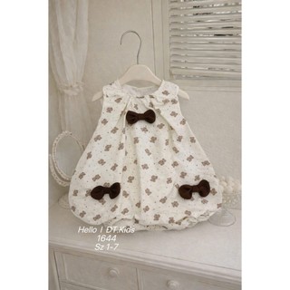 Váy Bí Sát Nách Hoạ Tiết Nơ Và Gấu Hai Lớp Cho Bé Gái Chất Đũi Thoáng Mát Size Từ 8-22kg