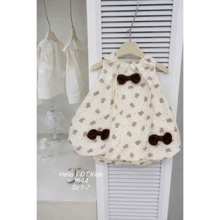 Váy Bí Sát Nách Hoạ Tiết Nơ Và Gấu Hai Lớp Cho Bé Gái Chất Đũi Thoáng Mát Size Từ 8-22kg