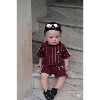 Set Đồ Bé Trai Thể Thao Sọc Trắng Đỏ Đô,Bộ Quần Áo Bé Trai Cotton ,Đồ Bé Trai Mùa Hè 6-15kg A27