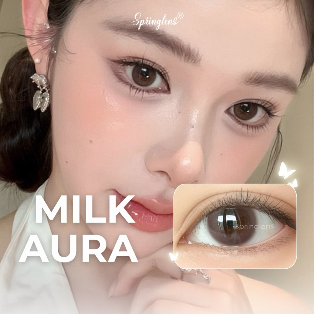 Kính áp tròng nâu sữa filter MILK AURA Pink BROWN hiệu ứng phớt nhẹ MPC 3 tháng 0-7 độ | Spring Lens