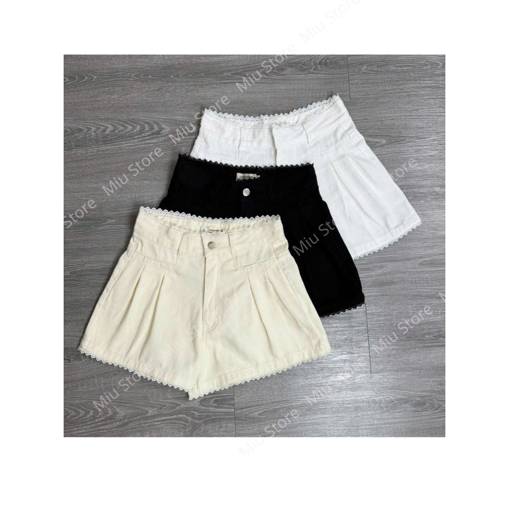 Quần Short Jean Viền Ren Thời Trang, Form A Cạp Cao Hách Dáng, Quần short dáng A trẻ trung năng động