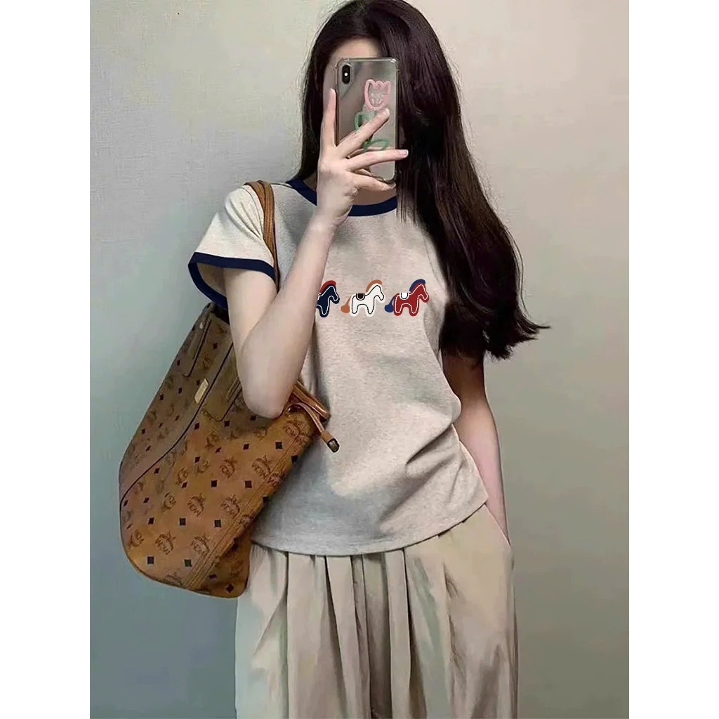 Áo thun nữ chất xượt bo viền, dáng vừa in hình xinh xắn JULY FASHION,Áo nữ Chất vải mềm mịn, mát mẻ