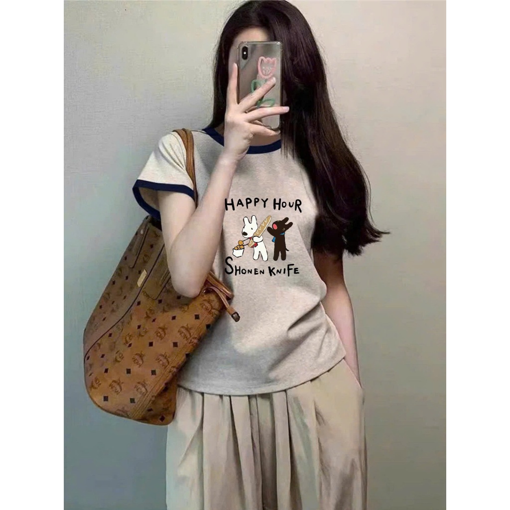 Áo thun nữ chất xượt bo viền, dáng vừa in hình xinh xắn JULY FASHION,Áo nữ Chất vải mềm mịn, mát mẻ