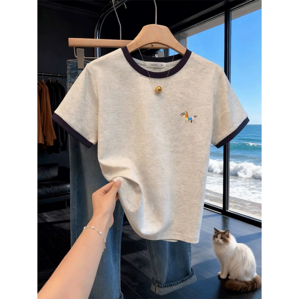 Áo thun nữ chất xượt bo viền, dáng vừa in hình xinh xắn JULY FASHION,Áo nữ Chất vải mềm mịn, mát mẻ