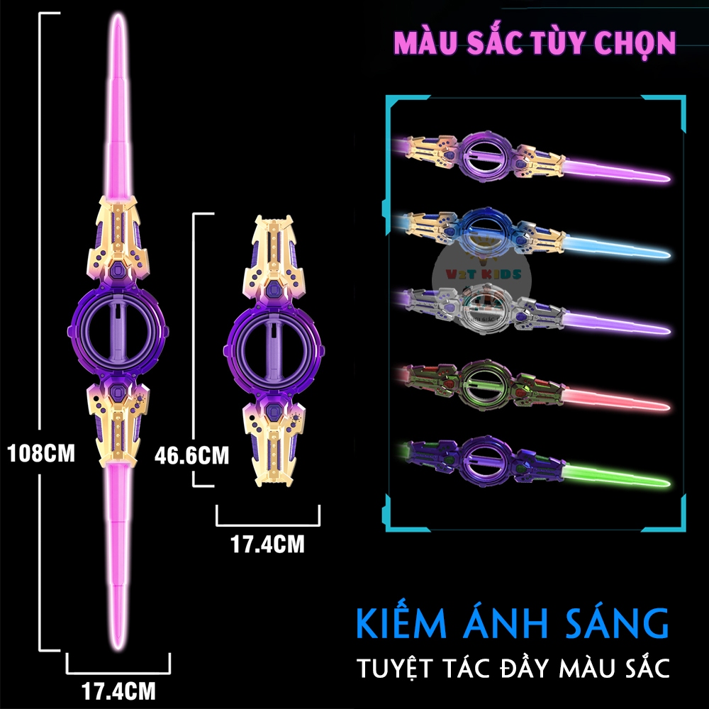 Kiếm Đồ Chơi Phát Sáng LED 2 Đầu Xoay 360°, Phát Nhạc – Kiếm Laser Cho Bé An Toàn, Nhiều Màu Đẹp
