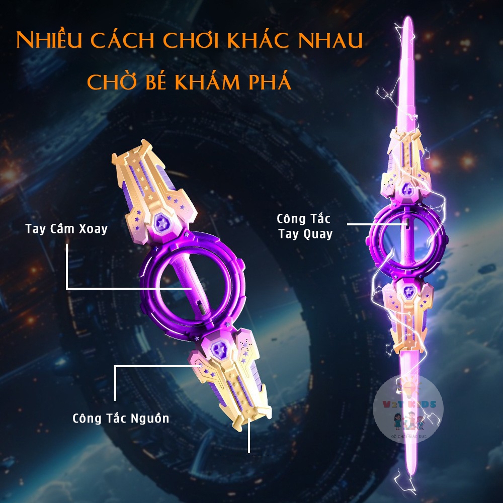 Kiếm Đồ Chơi Phát Sáng LED 2 Đầu Xoay 360°, Phát Nhạc – Kiếm Laser Cho Bé An Toàn, Nhiều Màu Đẹp