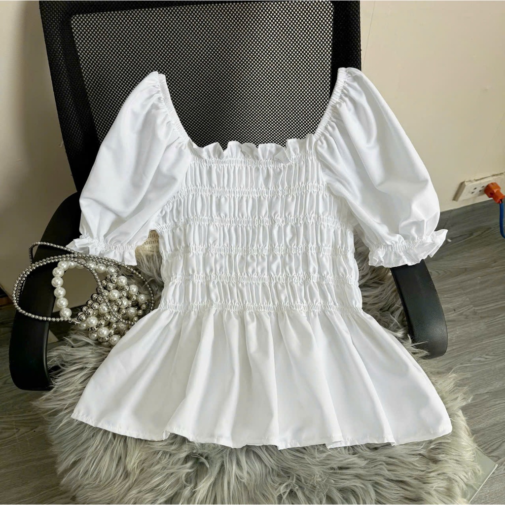 Áo Sơ Mi Kiểu Cánh Tiên Bigsize Nữ Cách Điệu Vải Lụa Chéo Nhún Lưng Cho Các Nàng Chubby SM33