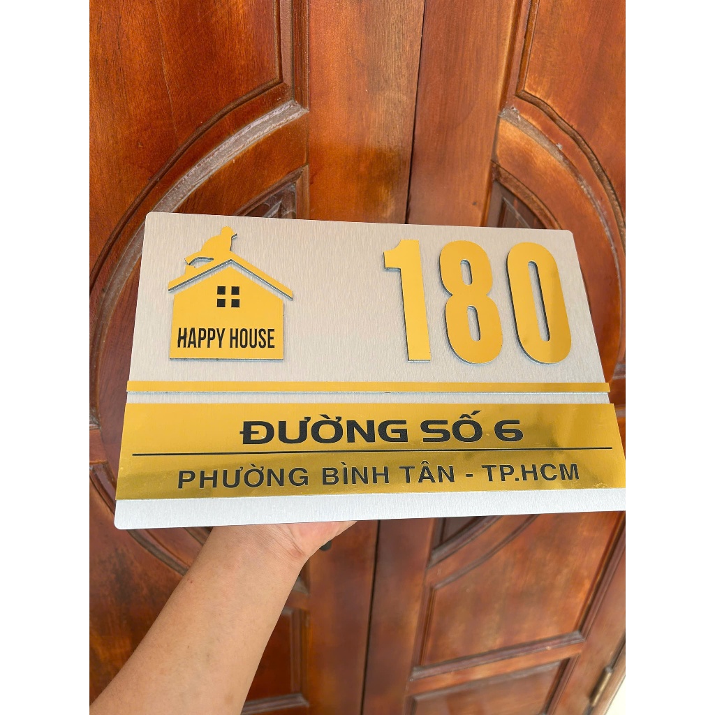 BIỂN SỐ NHÀ CAO CẤP nền xước bạc CHỮ VÀNG GƯƠNG
