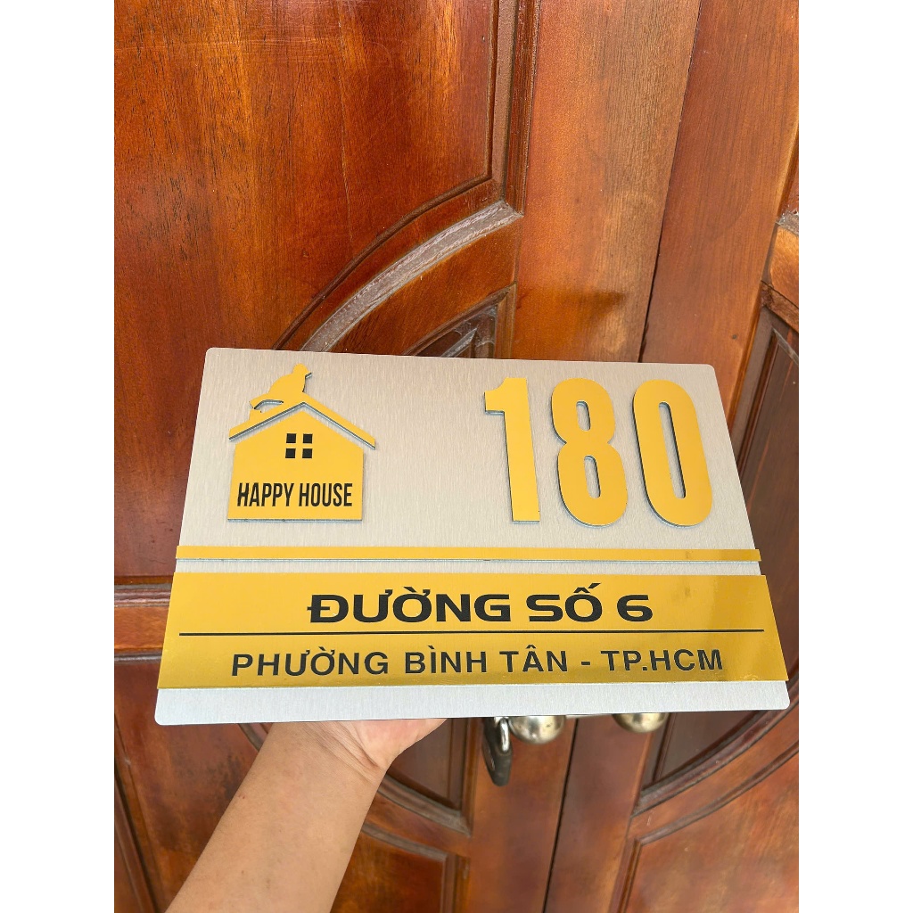 BIỂN SỐ NHÀ CAO CẤP nền xước bạc CHỮ VÀNG GƯƠNG