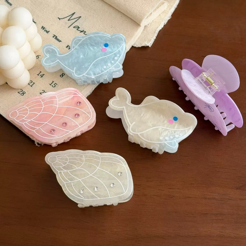 Kẹp Tóc Nhựa Xà Cừ Hologram Hoa Sứ Hải Sản Đại Dương Càng Cua Quà Tặng Bạn Nữ Dễ Thương