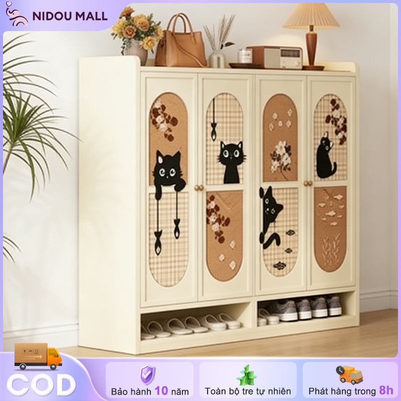 Tủ Đựng Giày Họa Tiết Mèo Con Tay Vẽ Phong Cách Dễ Thương Để Giày Gọn Và Trang Trí Phòng Khách