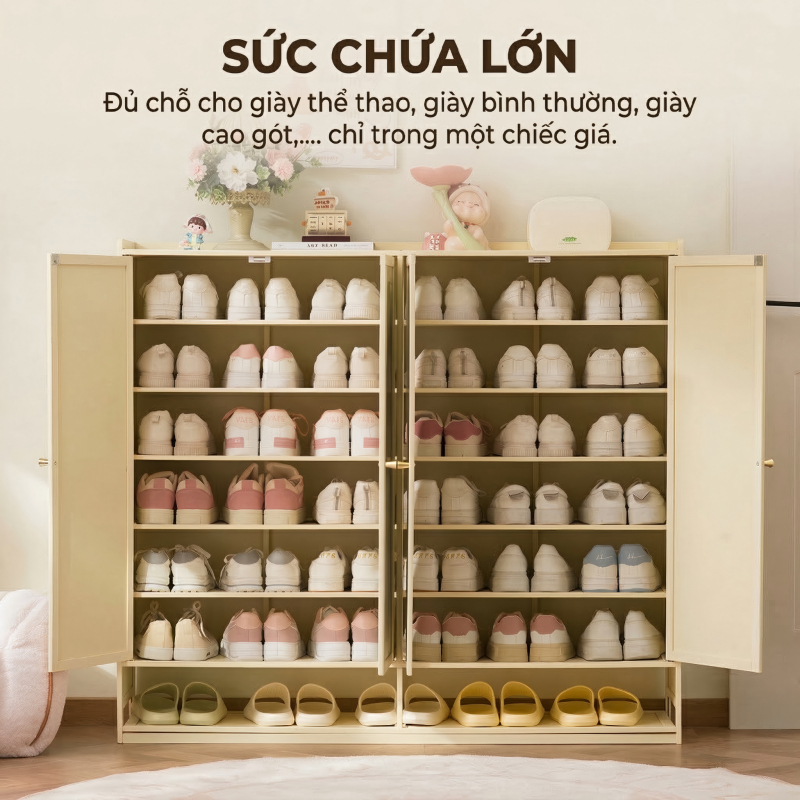 Tủ Đựng Giày Họa Tiết Mèo Con Tay Vẽ Phong Cách Dễ Thương Để Giày Gọn Và Trang Trí Phòng Khách