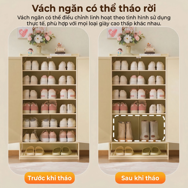 Tủ Đựng Giày Họa Tiết Mèo Con Tay Vẽ Phong Cách Dễ Thương Để Giày Gọn Và Trang Trí Phòng Khách